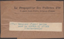France, Bande-journal Du Journal Le Propagateur Des Paillettes D'or. Au Verso, Oblitération  Avignon Imprimés 1930 - Minéraux