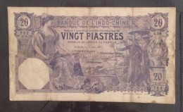 Indochine Indochina Vietnam Viet Nam Laos Cambodia 20 Piastres VF Banknote Issued On 14 May 1917 - Pick # 38 / 02 Photos - Indochina