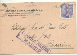 TARJETA COMERCIAL  1939 CENSURA MILITAR MADRID - Marcas De Censura Nacional