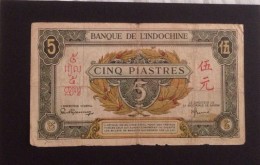 Indochine Indochina Vietnam Viet Nam Laos Cambodia 5 Piastres VF Banknote 1942-45 - Pick # 61 / 02 Photos - Indochina