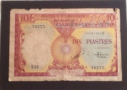 Indochine Indochina Vietnam Viet Nam Laos Cambodia 10 Piastres VF Banknote 1953 - Pick # 107 / 02 Images - Indochina