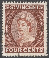 St Vincent. 1953-63 QEII. 4c Used. Mult Script CA W/M. SG 192 - St.Vincent (...-1979)