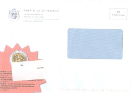 Liechtenstein Schaan P.P. + Privatpost-Label BRD Philatelie Liechtenstein Post Weltfamilientag 2015 Münze Wappen - Postwaardestukken