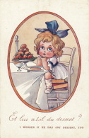 ENFANTS - LITTLE GIRL -  Jolie Carte Fantaisie Petite Fille "Et Lui A-t-il Du Dessert ?"  Signée WUYTS - Wuyts