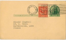 ETATS UNIS Entier Postal + Timbre 1/2 Cent Obl MADISON Voyagé Carcassonne - Chemical Research New York - 1921-40