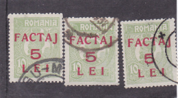 #126   3  REVENUE  STAMPS, OVERPRINT, "FACTAJ", 5 LEI, ROMANIA. - Fiscali