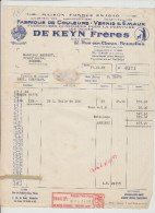 BRUXELLES - DE KEYN FRERES - FABRIQUE COULEURS / VERNIS/ EMAUX - FACTURE - 1953 - Straßenhandel Und Kleingewerbe