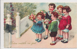 THIELE, ARTHUR, CHILDREN WITH FLOWERS, Near EX Cond. PC, Used 1937 - Thiele, Arthur
