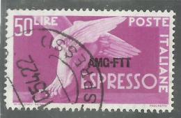 TRIESTE A 1952 1953 AMG-FTT SOPRASTAMPATO D'ITALIA ITALY OVERPRINTED ESPRESSO DEMOCRATICA LIRE 50 USED RUOTA WHELL III - Express Mail