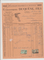 SOMZEE - DUQUENE/FILS - QUINCAILLERIE INDUSTRIELLE/ARTISANALE - FACTURE - 1940 - Artigianato
