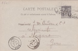 FRANCE  1895 ENTIER POSTAL DE BORDEAUX - Cartes Postales Repiquages (avant 1995)