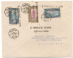 COTE FRANCAISE DES SOMALIS - 2eme VOL - LETTRE PAR AVION DJIBOUTI - ADDIS-ABEBA - 17-4- AVION 30 POUR L´ETHIOPIE - Cartas & Documentos