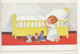 JOHN WILLS, CHILDREN, TOYS, SWEET LITTLE GIRL IN NIGHTY PRAYS WITH DOLLS, TEDDY BEAR, EX Cond. PC, Used 1937 - Wills, John