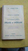 Mémento D'Histoire Des Littératures Anglaise Et Américaines - 18+ Years Old