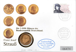 (Gm1) BRD Numisbrief "Franz Josef Strauß" 6.9.1991 MÜNCHEN Mit 2DM 1990 Strauß Verg.(Münze)+100Pf 1991 Deutschlandlied - Altri & Non Classificati