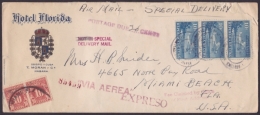 1931-H-69 CUBA REPUBLICA (LG-1208) HOTEL FLORIDA EXPRESO SPECIAL DELIVERY POSTAGE DUE TO US.1938. - Lettres & Documents