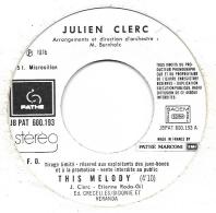 SP 45 RPM (7") Julien Clerc " This Melody " Juke-box Promo - Ediciones De Colección