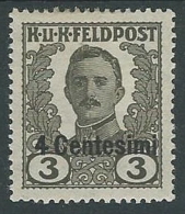 1918 OCCUPAZIONE AUSTRIACA EFFIGIE 4 CENT SU 3 H MH * - P1-2 - Occ. Autrichienne