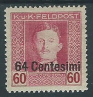 1918 OCCUPAZIONE AUSTRIACA EFFIGIE 64 CENT SU 60 H MH * - P1-5 - Austrian Occupation