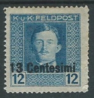 1918 OCCUPAZIONE AUSTRIACA EFFIGIE 13 CENT SU 12 H MH * - P1-6 - Oostenrijkse Bezetting