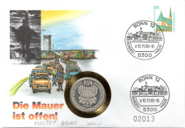 (Gm1)) DDR Numisbrief "Die Mauer Ist Offen" 10.11.1989 BONN Mit 5DM 1974 Grungesetz (Münze)+100 Pf. Gzs-Umschlag - Altri & Non Classificati