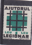 #130   LEGIONARY HELP, 1 LEU, GREEN CROSS,  REVENUE STAM,  MNH**,  ROMANIA. - Revenue Stamps