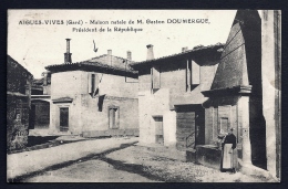 CPA ANCIENNE- FRANCE- AIGUES-VIVES (30)- MAISON NATALE DE GASTON DOUMERGUE-ANIMATION GROS PLAN- FONTAINE - Aigues-Vives