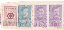 #131  UNIVERSITY   OF POLYTECHNIC, TIMISOARA,   4  X STAMPS, FRAG. , ROMANIA. - Fiscale Zegels