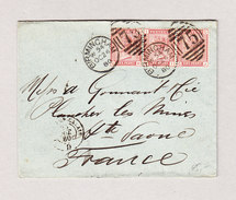 GB BIRMINGHAM 24.10.1880 One Penny Waagrechter 3-er Streifen Brief Nach Plancher-les-Mines Frankreich - Storia Postale