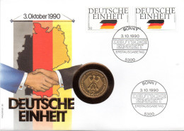 (Gm2) BRD Numisbrief "Deutsche Einheit" 3.10.1990 BONN Mit 2DM Schumacher Verg.(Münze)+50+100Pf 1990 Deutsche Einheit - Sonstige & Ohne Zuordnung