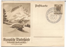 ALEMANIA REICH 1936 ENTERO POSTAL Y MAT JUEGOS OLIMPICOS DE INVIERNO EN GARMISCH PARTENKIRCHEN SKI - Invierno 1936: Garmisch-Partenkirchen