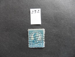 Etats-Unis :Perfins :timbre N° 232   Perforé   Ca Se   Oblitéré - Perfins