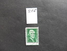Etats-Unis :Perfins :timbre N° 816   Perforé    K   Oblitéré - Perforés