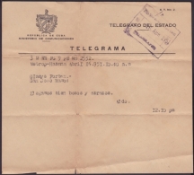 TELEG-188 CUBA (LG-625) 1951 TELEGRAMA TELEGRAM TELEGRAPH+ SOBRE. MARCA POSTAL - Télégraphes