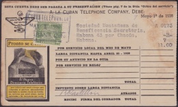 REP-42 CUBA  RECIBO DE CUBAN TELEPHON Cº. 1938. REVENUE STAMP 10c TIMBRE NACIONAL. - Strafport