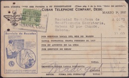 REP-44 CUBA  RECIBO DE CUBAN TELEPHON Cº. 1937. REVENUE STAMP 5c TIMBRE NACIONAL. - Timbres-taxe