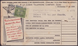 REP-45 CUBA  RECIBO DE CUBAN TELEPHON Cº. 1939. REVENUE STAMP 10c TIMBRE NACIONAL. - Impuestos