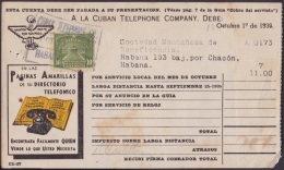 REP-49 CUBA  RECIBO DE CUBAN TELEPHON Cº. 1939. REVENUE STAMP 10c TIMBRE NACIONAL. - Timbres-taxe