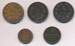 Ausztria 1851A 1kr Cu + 1861A 4kr Cu + Magyarország 1861B 4kr Cu + 1868KB 1kr Cu + 1868KB 4kr Cu T:2-,3... - Unclassified