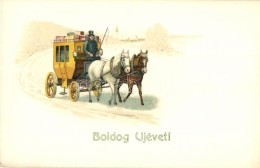 ** T1 Boldog Újévet! / New Year, Horse Cart, Litho - Unclassified