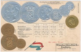 ** T4 Niederländisch-Indien / Dutch East Indies; Set Of Coins, Flag, Silver And Golden Decoration Emb. Litho ... - Zonder Classificatie