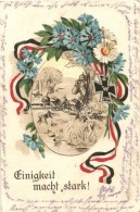 T4 Einigkeit Macht Stark! / German Soldiers, Flag, S.V.D Nr. 3013. Floral Litho (wet Damage) - Ohne Zuordnung