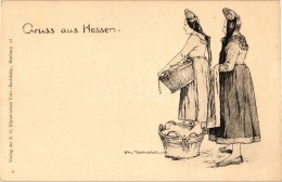 ** T1 Gruss Aus Hessen / German Folklore, Artist Signed - Unclassified