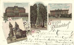 T2 1897 Düsseldorf, Justizgebäude, Ständehaus, Jesuitenkirche / Floral Litho - Ohne Zuordnung