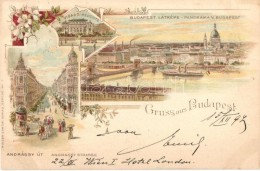 T4 1897 Budapest, Vigadó, Andrássy Utca, Müllet & Trüb Floral Litho (vágott /... - Zonder Classificatie