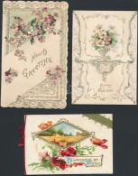 Cca 1900 3 Db Dombornyomott, Csipke Litho üdvözlÅ‘kártya / 3 Embroided Litho Greeting Cards - Ohne Zuordnung