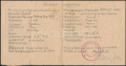 1944 Kézzel írt Igazolvány A M. Kir. 2/5. Honvéd 4. Század Tagja... - Altri & Non Classificati