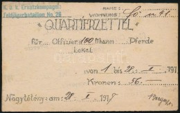 1917 'Quartierzettel' Szállásutalvány, K.u.K. Ersatzkompagnie, Nagytétény,... - Sonstige & Ohne Zuordnung
