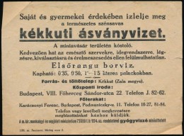 Cca 1924 A Kékkúti ásványvíz Szórólapja, 11x15 Cm - Werbung