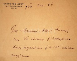 1928 Gróf Apponyi Albert (1846-1933) Saját Kézzel írt  Levele Dr.Tarányi Ferenc... - Non Classificati